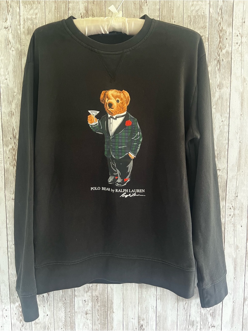 Ralph Lauren Polo Bear Martini Plaid Crewneck Sweatshirt Black Medium